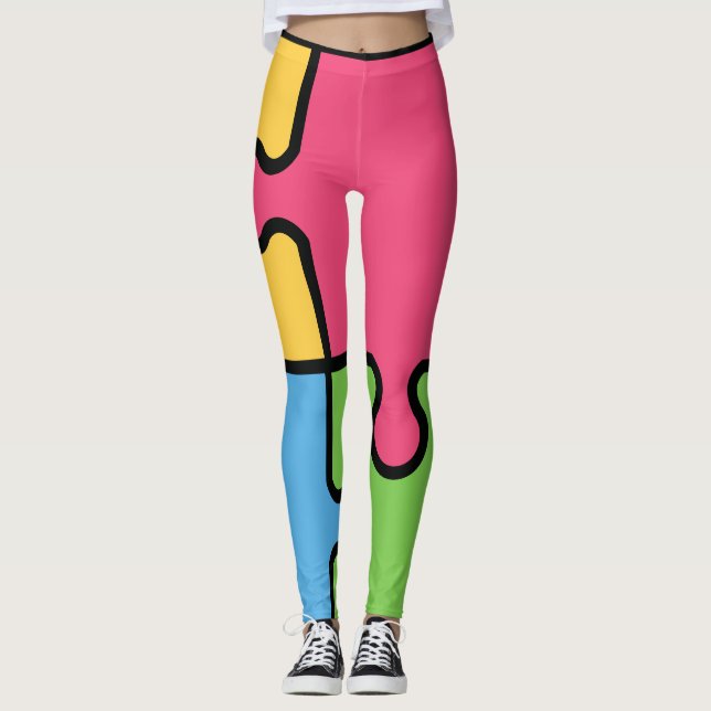 Leggings Patrón de rompecabezas llamativo (Anverso)