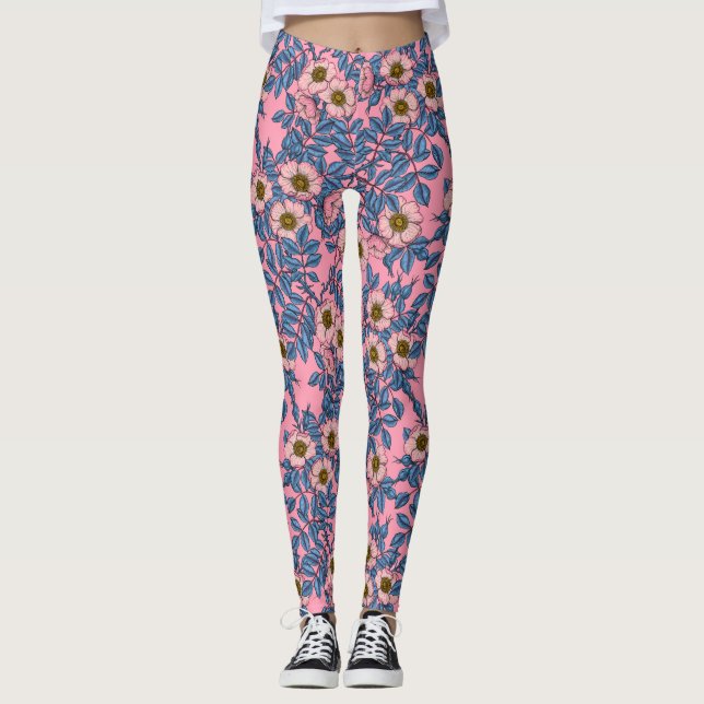 Leggings Patrón de rosa de perro (Anverso)