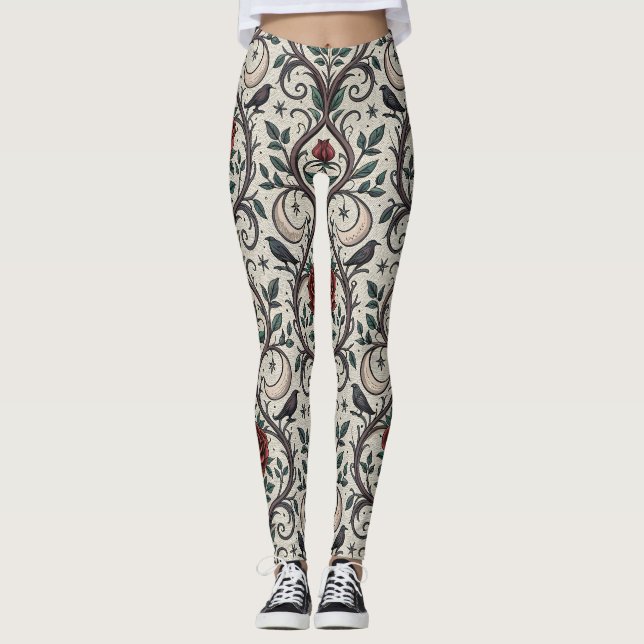 Leggings Patrón de rosa gótica oscura (1) (Anverso)