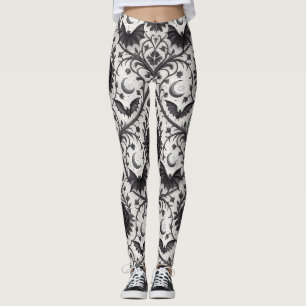 Leggings Patrón de rosa gótica oscura (3)