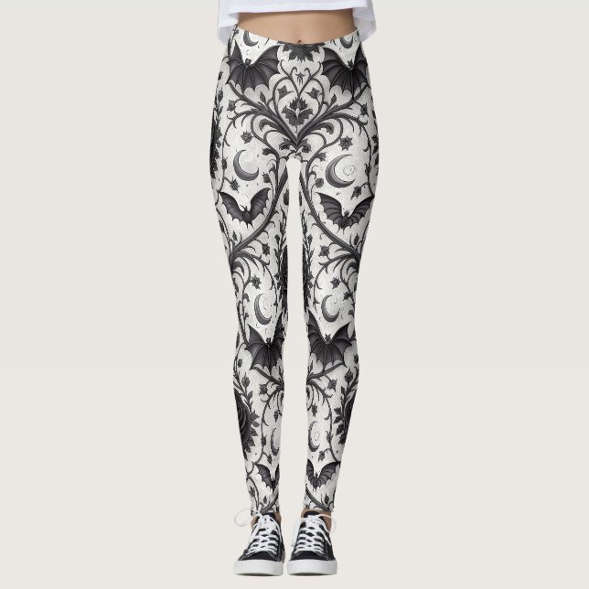 Leggings Patrón de rosa gótica oscura (3) (Anverso)