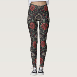 Leggings Patrón de Rosa Gótica Oscura (4)