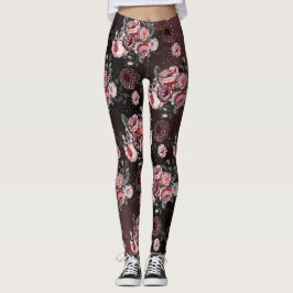 Leggings Patrón de Rosa morado de color rosa floral negro r