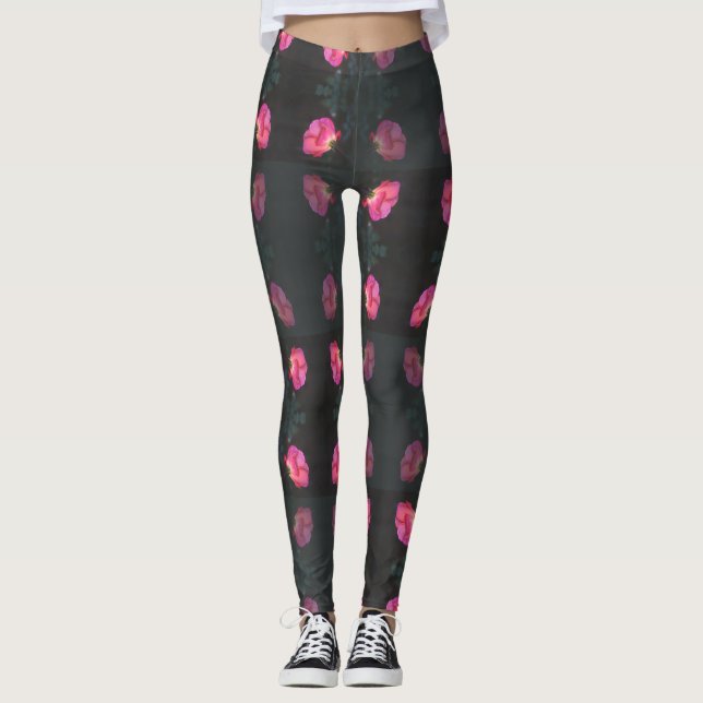Leggings Patrón de rosa rosa (Anverso)