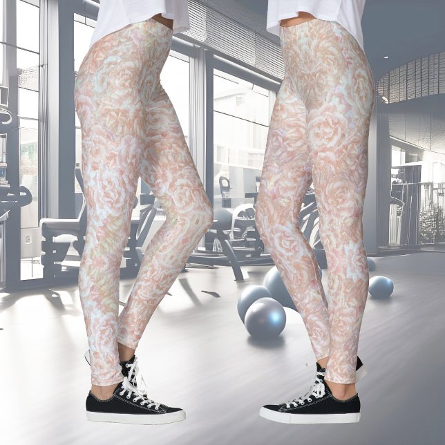 Leggings Patrón de rosa ventilado en crema - patrón floral (Subido por el creador)