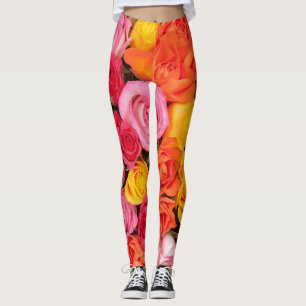Leggings Patrón de rosas coloridas y brillantes fondo flora