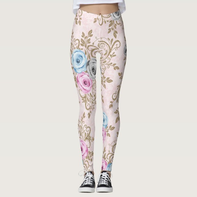 Leggings Patrón de rosas elegantes (Anverso)