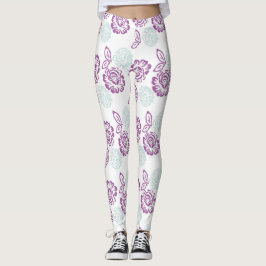 Leggings Patrón de Rosas morado y azul claro