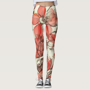 Leggings Patrón de rosas rojas estilo retro