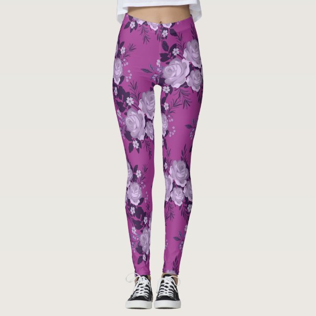 Leggings Patrón de Rosas violetas (Anverso)