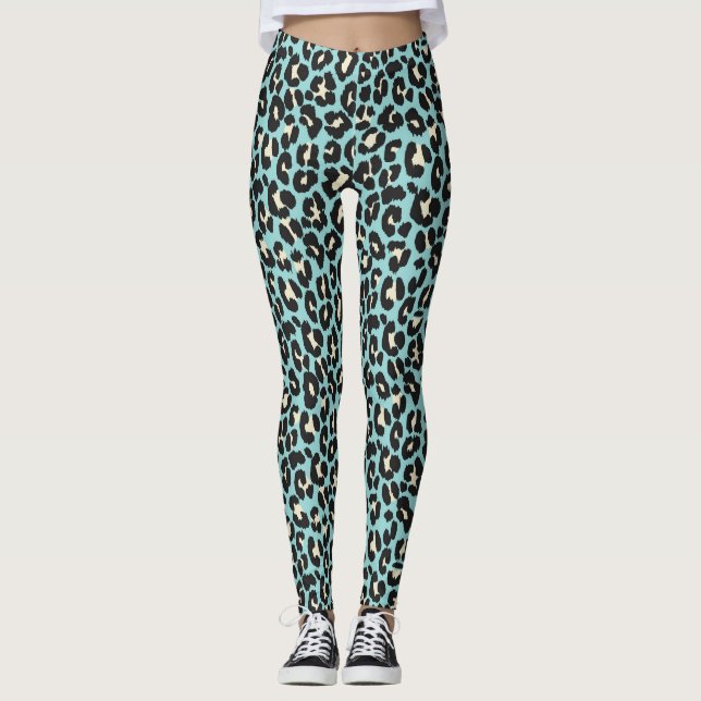 Leggings Patrón de rosettes de leopardo azul (Anverso)