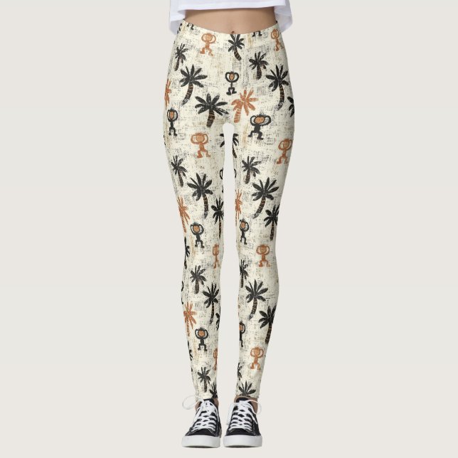 Leggings Patrón de Safari de la Jungla del Mono Boho (Anverso)
