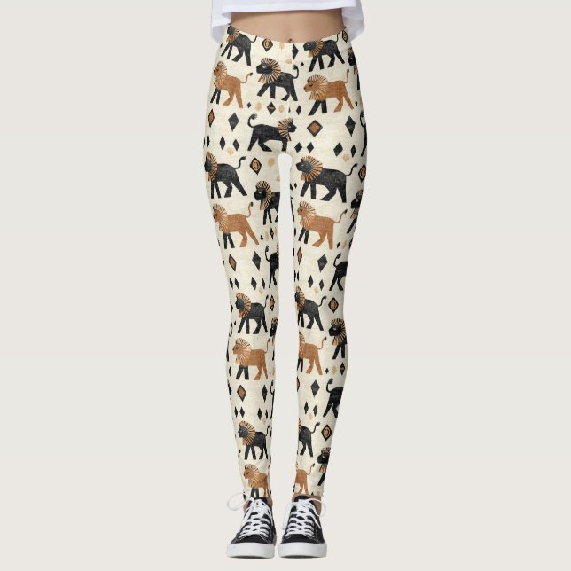 Leggings Patrón de safari tribal león boho (Anverso)