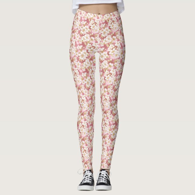Leggings Patrón de Sakura rosa y blanco (Anverso)