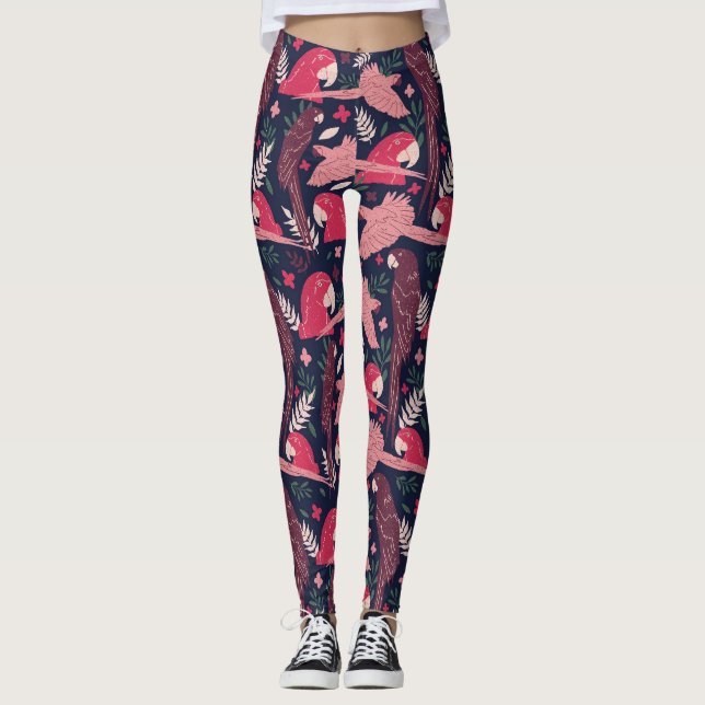 Leggings Patrón de salida tropical de dibujos rosados rosad (Anverso)