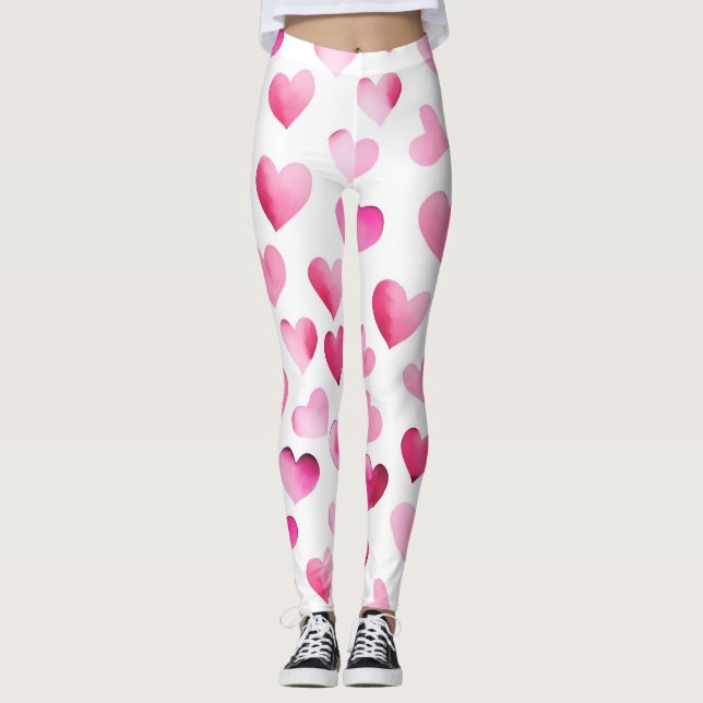 Leggings Patrón de San Valentín de corazones rojos rosados (Anverso)