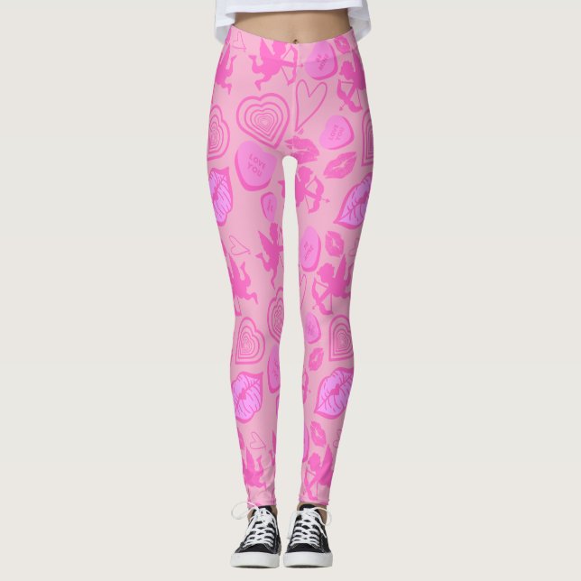 Leggings Patrón de San Valentín rosa (Anverso)