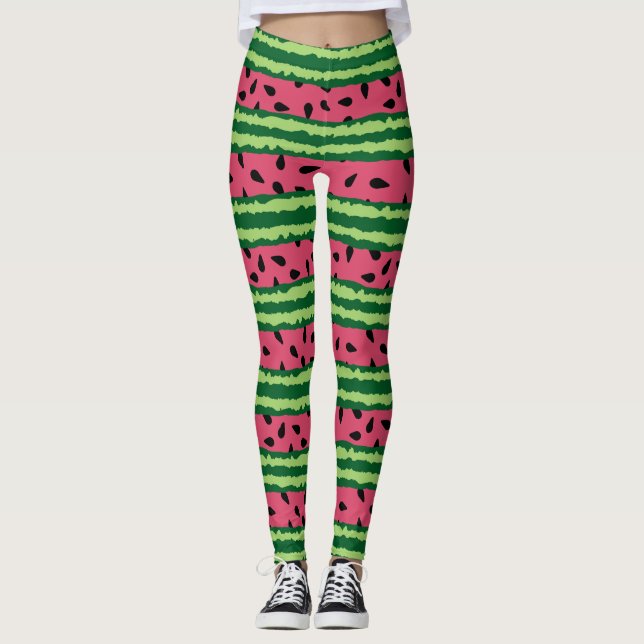 Leggings Patrón de sandía cúpula rosa y verde (Anverso)