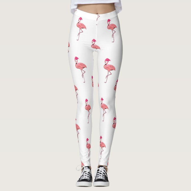 Leggings Patrón de Santa Claus de flamenco rosa (Anverso)