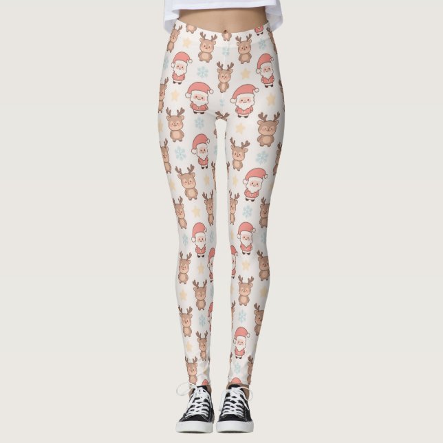 Leggings Patrón de Santa y Reno Adorable (Anverso)