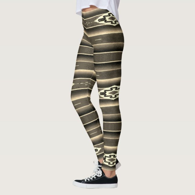 Leggings Patrón de sarape mexicano en Sepia (Izquierda)