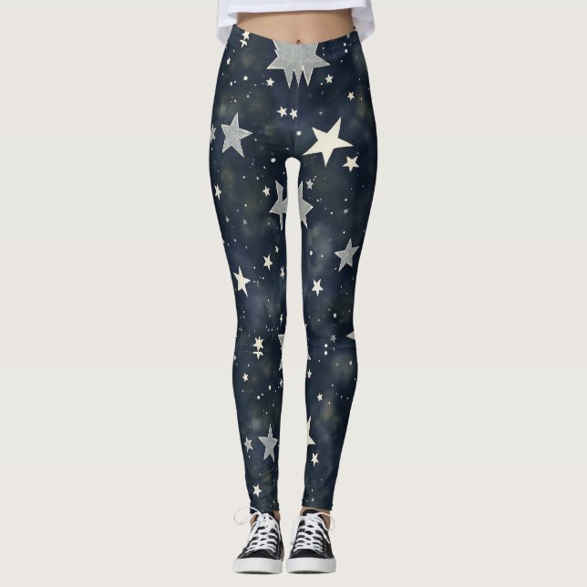 Leggings Patrón de Seamless Stars disperso (Anverso)