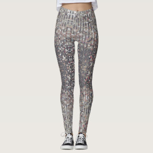 Leggings Patrón de secuencia de cristal blanco plateado