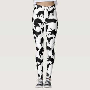 Leggings Patrón de sello de mascota de perro monocromo blan