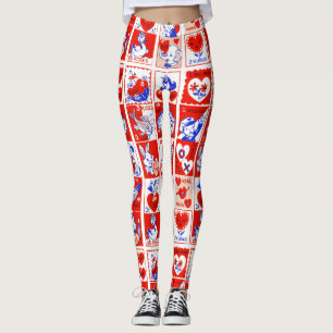 Leggings Patrón de sello vintage de San Valentín de los año