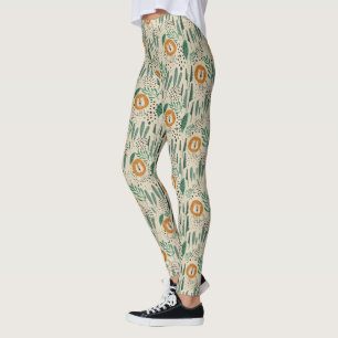 Leggings Patrón de selva tropical de león de Doodle lindo