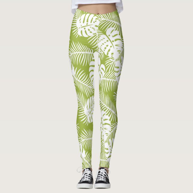 Leggings Patrón de selva tropical de paleta verde (Anverso)