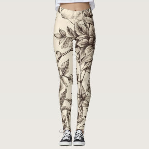 Leggings Patrón de Sepia Floral Vintage (2)
