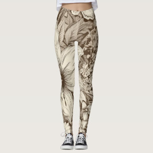 Leggings Patrón de Sepia Floral Vintage (3)