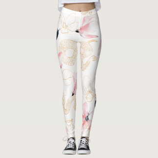 Leggings Patrón de serpiente de flores rosadas