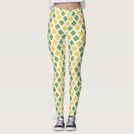 Leggings Patrón de Shamrock amarillo verde y dorado