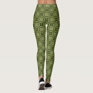 Leggings Patrón de Shamrock Moss Green Kanji