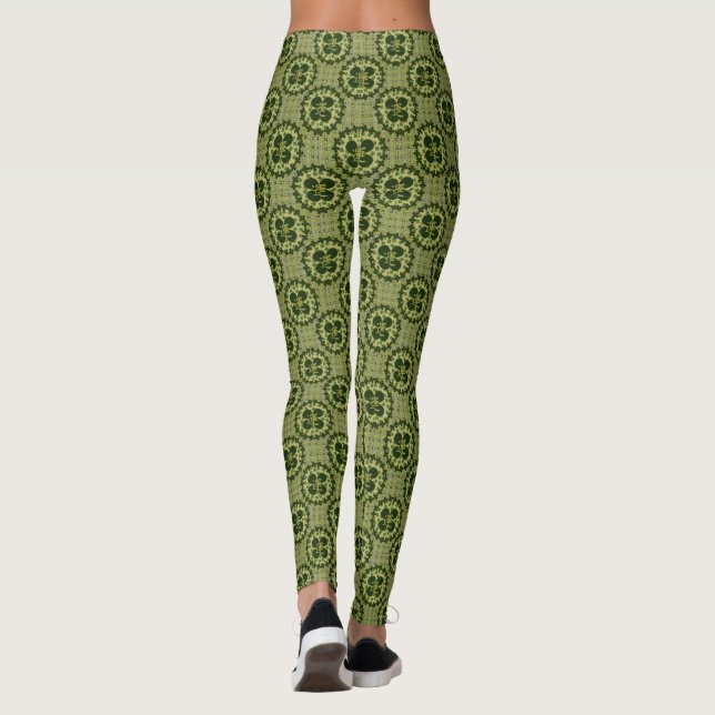 Leggings Patrón de Shamrock Moss Green Kanji (Reverso)