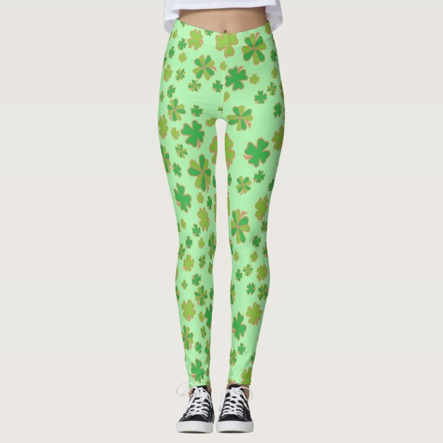 Leggings Patrón de Shamrock verde de dos colores (Anverso)