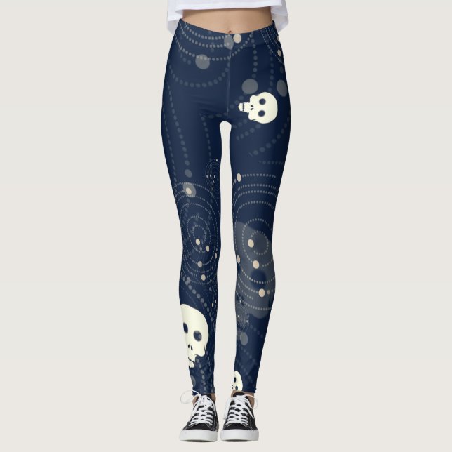 Leggings Patrón de silueta de cráneo azul cósmico (Anverso)