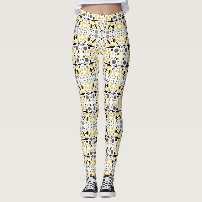 Leggings Patrón de silueta de fútbol amarillo negro (Anverso)