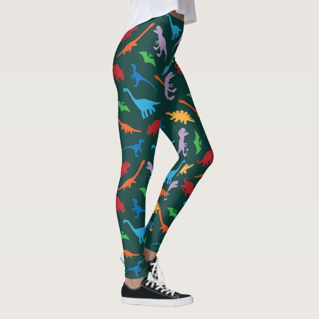 Leggings Patrón de silueta de siete especies de dinosaurios (Derecha)