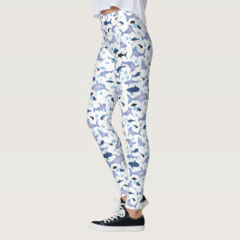 Leggings Patrón de silueta de tiburón blanco y azul