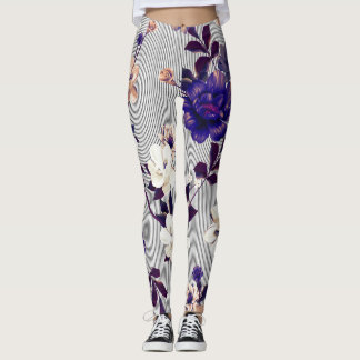 Leggings Patrón de silueta negra de las flores de primavera