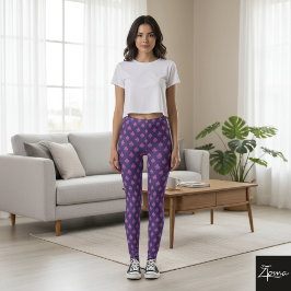 Leggings Patrón de símbolo de club rosa = púrpura