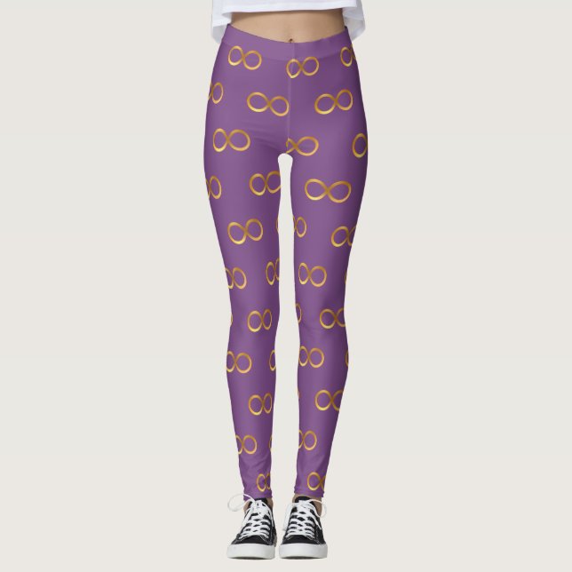 Leggings Patrón de símbolo de infinito dorado sobre violeta (Anverso)