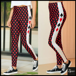 Leggings Patrón de símbolo del corazón rojo negro + tarjeta