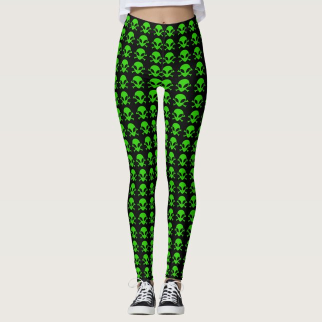 Leggings Patrón de símbolos de los huesos cruzados verdes m (Anverso)
