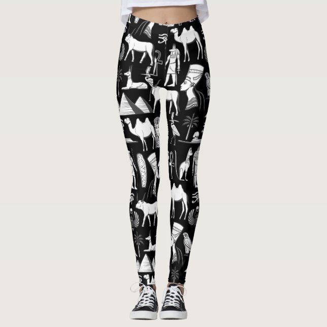 Leggings Patrón de símbolos jeroglífico de Egipto antiguo (Anverso)