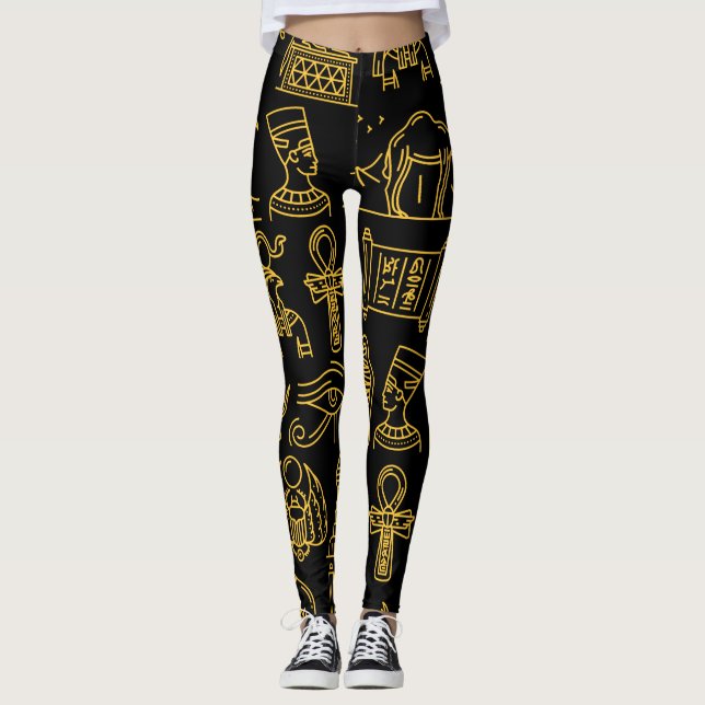 Leggings Patrón de símbolos jeroglífico egipcio (Anverso)