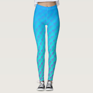 Leggings Patrón de sirena en azul y púrpura acuático